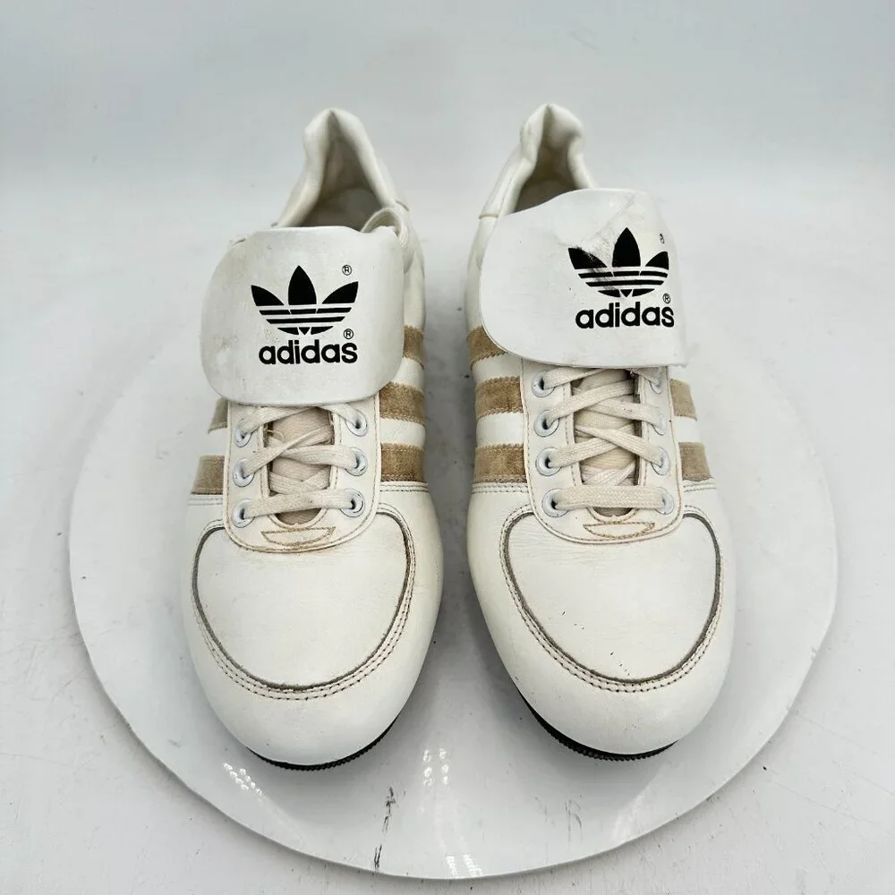 Vintge Adidas Triple Crown Men Size 8.5 Made In Taiwan White Beige Cleats Shoes
